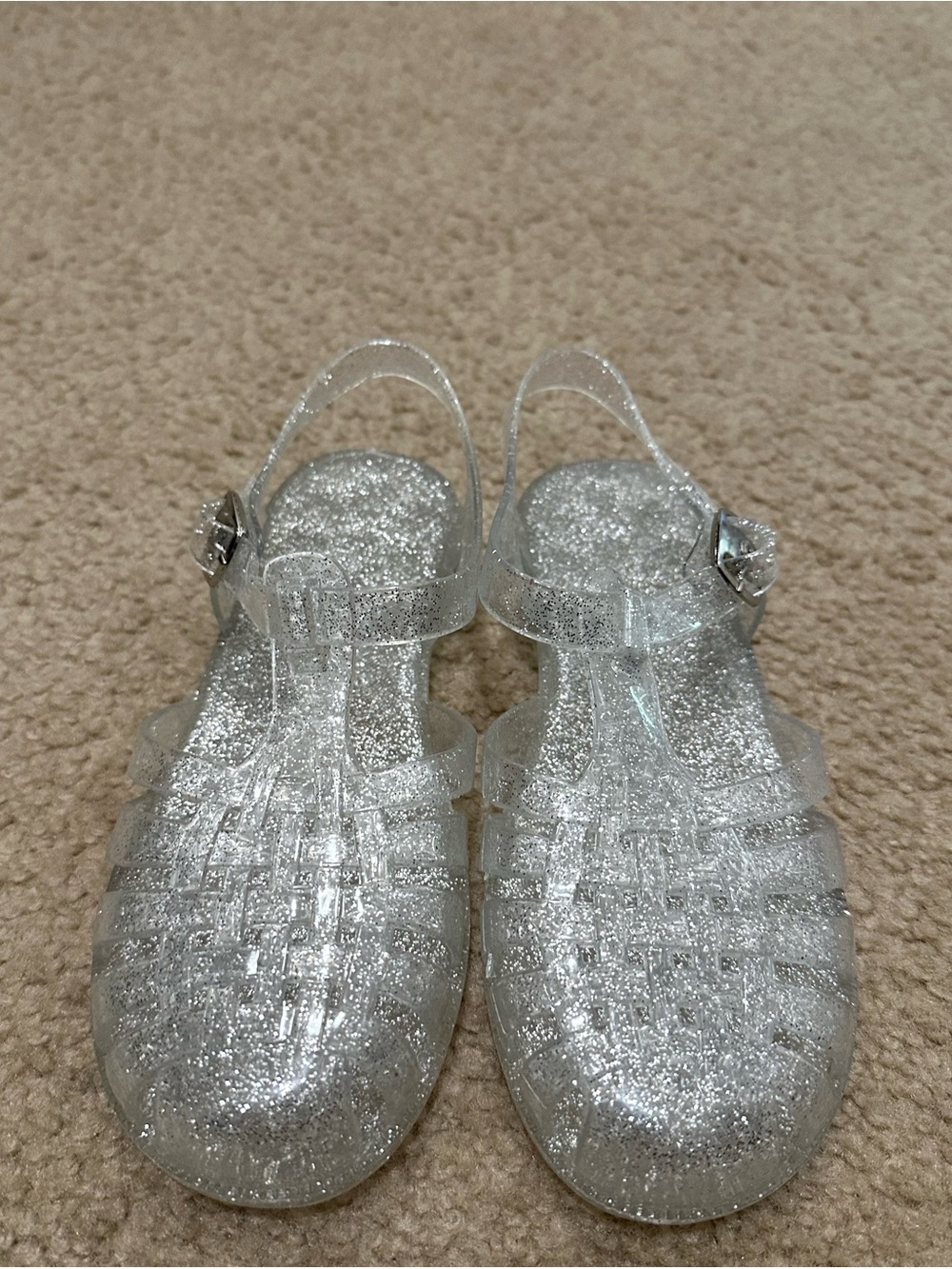 Clear Silver Glitter Jelly Sandals for Women
